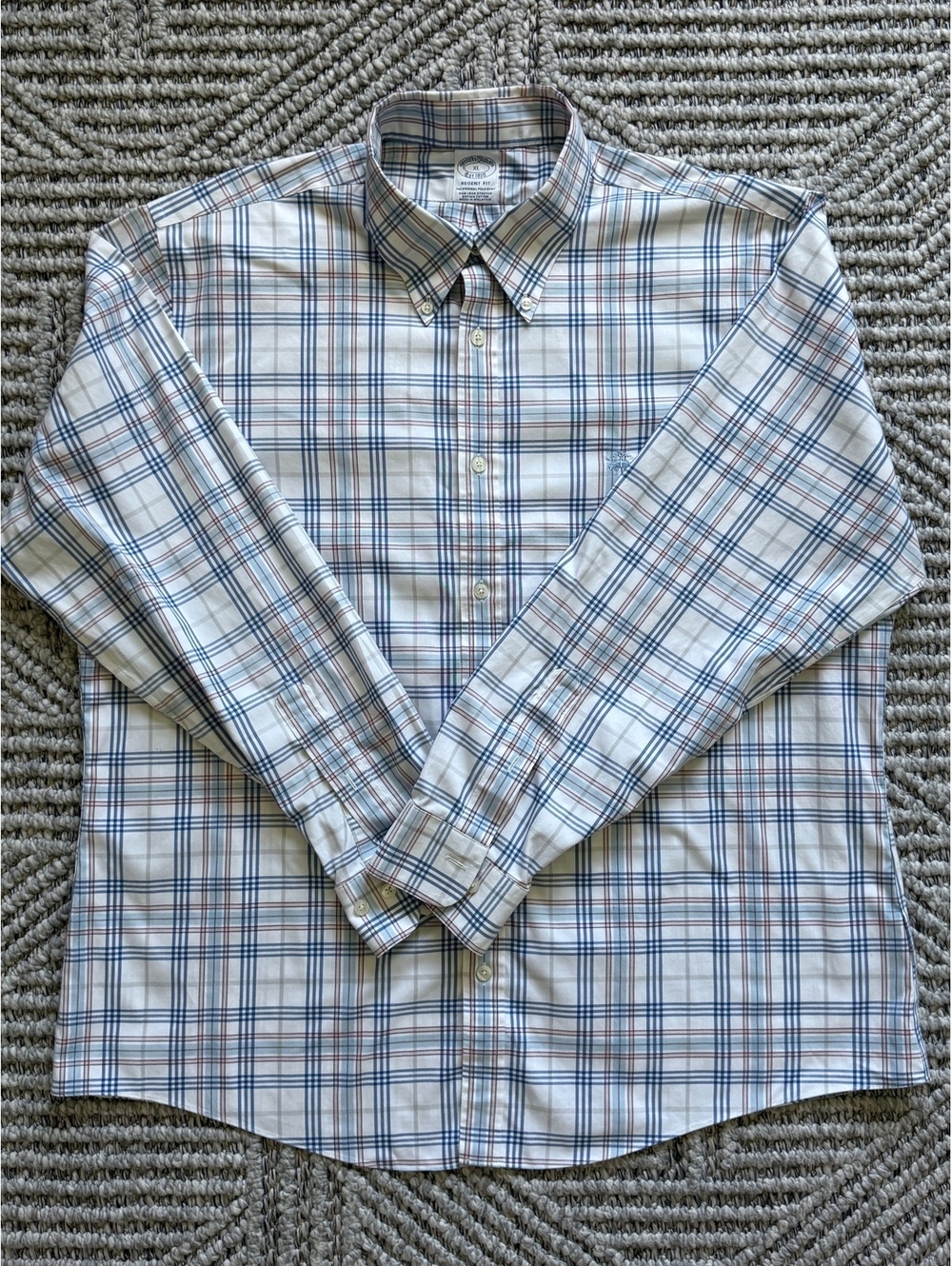 Brooks Brothers Shirt Men XL 17.5 Blue Check Long Sleeve Button Up Casual